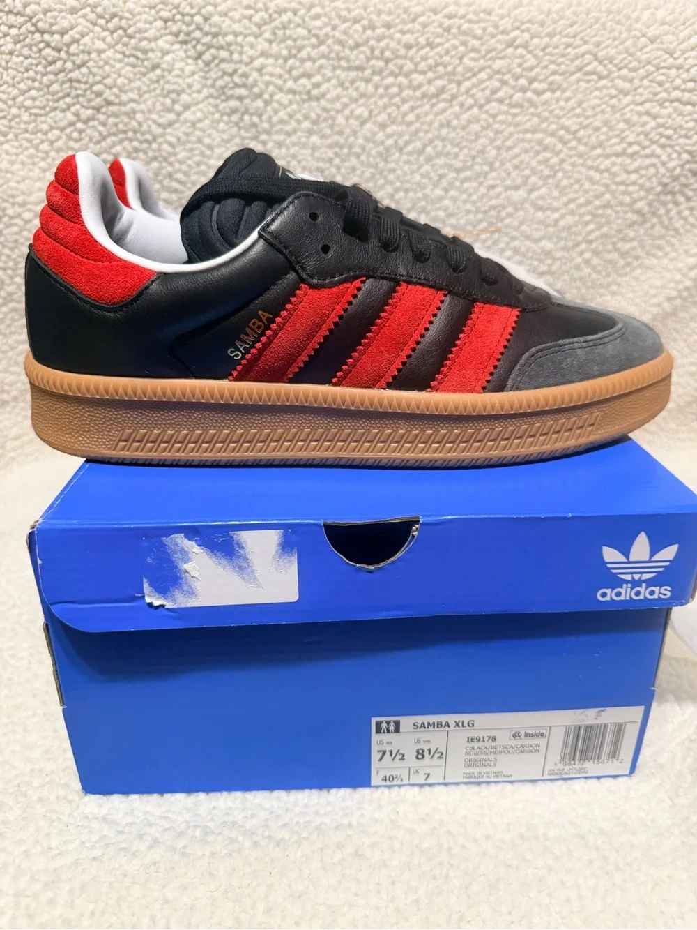adidas Samba XLG Black, Red & Gray with Gum Sole